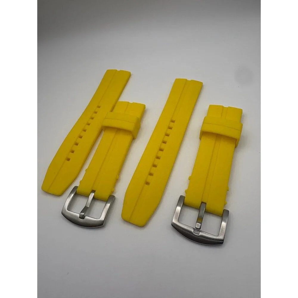 Lot of 2 Bright Yellow Rubber Watch Straps - 24mm Dive / Sport Bands